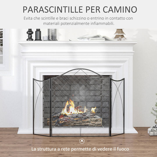 HomCom Metallic Fireplace Screen with 3 Panels 126x76cm Black