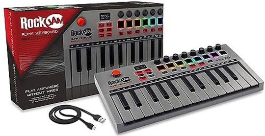 Rockjam Go 25-клавишен USB и Bluetooth MIDI клавиатурен контролер с 8 подсветени барабанни падове и 8 копчета