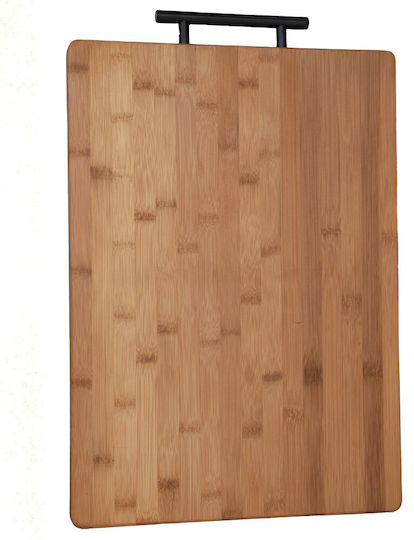 Premium Thick Bamboo Kitchen Chopping Board with Metal Handle in Brown 45 x 32 cm