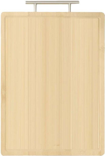 Premium Bamboo Wood Kitchen Chopping Board with Metal Handle Brown 41 x 28 cm