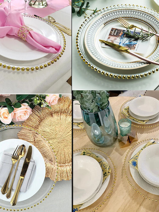 Elegant Large Plastic Plate Pufo Gentle Gold for Desserts and Appetizers 31 Cm