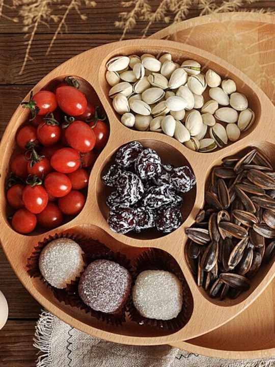 Round Bamboo Wood Serving Platter 5 Compartments 25 Cm Brown Round Bamboo Wood Serving Platter 5 Compartments 25 Cm Brown