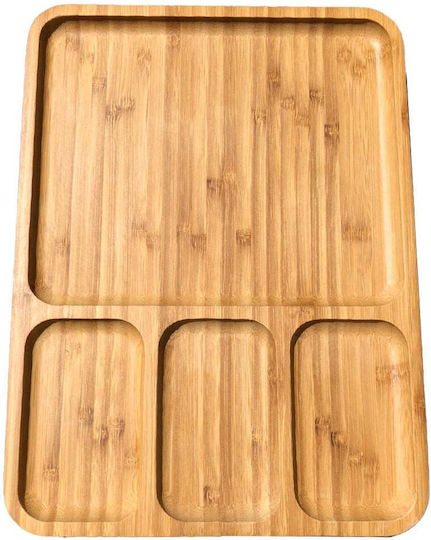 Bamboo Wood Serving Platter 4 Compartments 28 X 24 Cm Brown