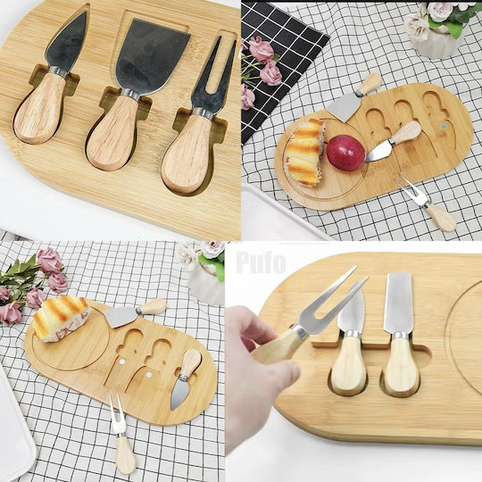 Bamboo Serving Platter for Cheeses Pufo Cheese 3 Pieces Included Accessories 36 Cm