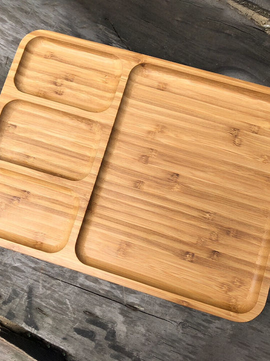 Bamboo Wood Serving Platter 4 Compartments 28 X 24 Cm Brown