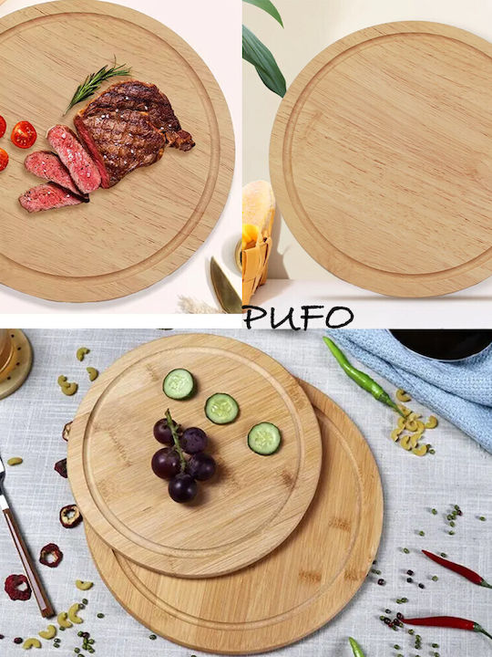 Round Bamboo Wooden Serving Platter for Food Appetizers Sweets and Pizza 30 cm Brown