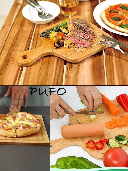 Bamboo Wooden Serving Platter with Handle for Food Appetizers and Pizza 33 x 18 cm Brown