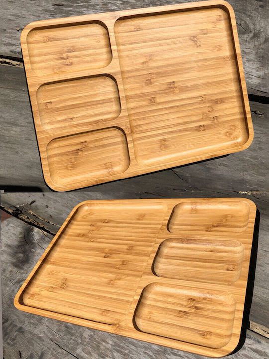 Bamboo Wood Serving Platter 4 Compartments 28 X 24 Cm Brown