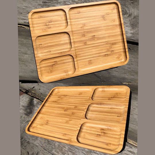 Bamboo Wood Serving Platter 4 Compartments 28 X 24 Cm Brown