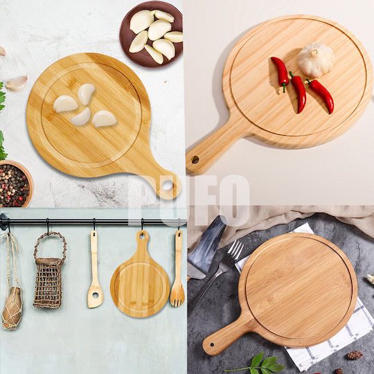 Runder Bambusholz Servierplatte Mit Griff Lebensmittel Vorspeisen Pizza 44 Cm Braune