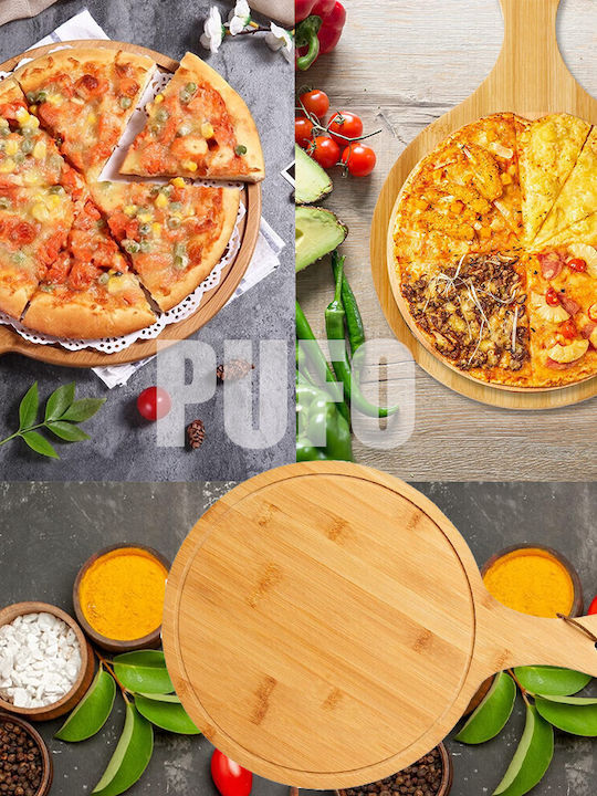 Platou de servire rotativ din bambus lemn cu mâner pentru aperitive pizza 44 cm maro