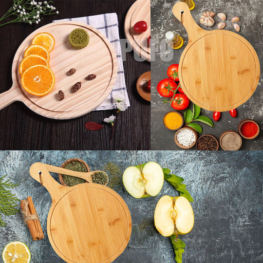 Runder Bambusholz Servierplatte Mit Griff Lebensmittel Vorspeisen Pizza 44 Cm Braune