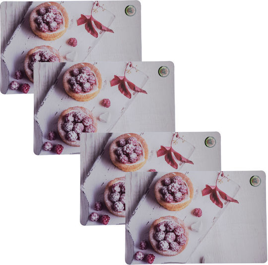 Plate Support Set Serving Meals Pufo Süßes Himbeer Design 4 Stücke 44 x 29 cm