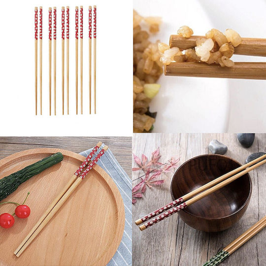 Set 5 Paar Fluffy Bambus Essstäbchen Sushi 22 Cm Braune Rote