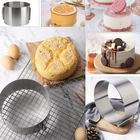 Adjustable Metal Cake Ring Pufo Cake Pastries Height 8.5 Cm Silver