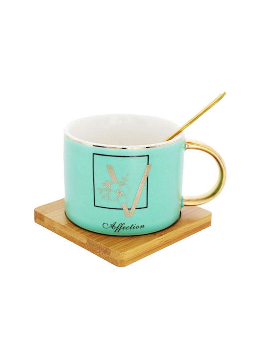 Bambus Ceașcă Farfurie Lingură Pufoasă Cafea Ceai 180 ml Verde Deschis
