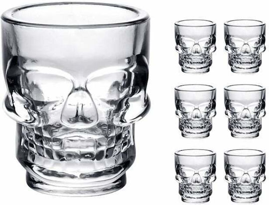 Set 6 Glass Shot Glasses Skull Shape 50 Ml Pufo