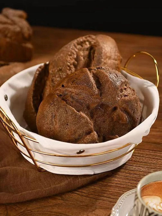Round Metallic Bread Basket Pufo Luxury Premium Serving Bread Removable Fabric Cover 24 X 24 Cm Gold