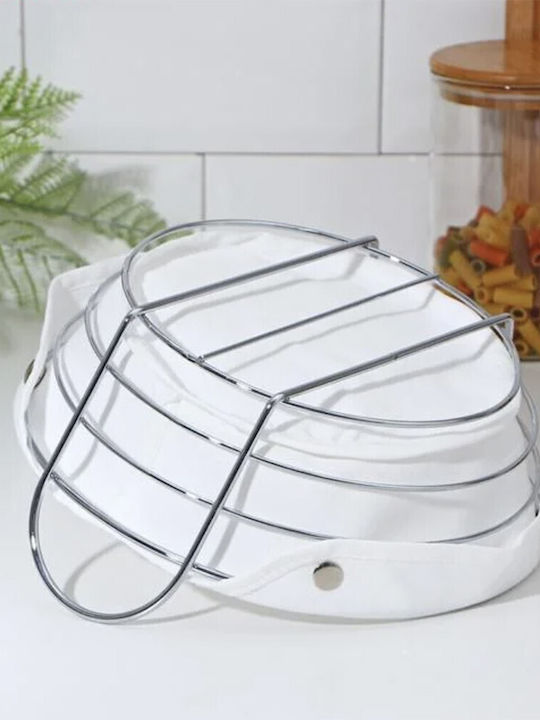Coș De Pâine Oval Metalic Pentru Bucătărie Puff De Lux Cu Capac Textil Detasabil 27 X 20 Cm Argintiu