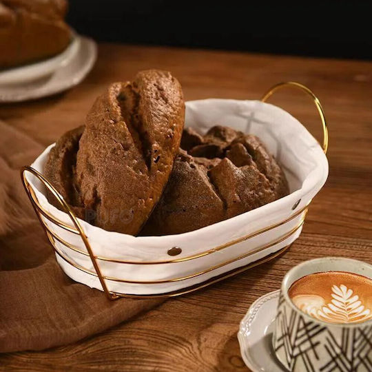 Metallic Oval Kitchen Serving Bread Basket with Removable Fabric Cover 27 x 20 cm Gold