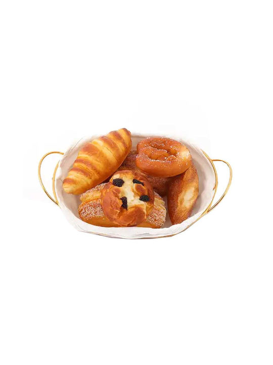 Round Metallic Bread Basket Pufo Luxury Premium Serving Bread Removable Fabric Cover 24 X 24 Cm Gold