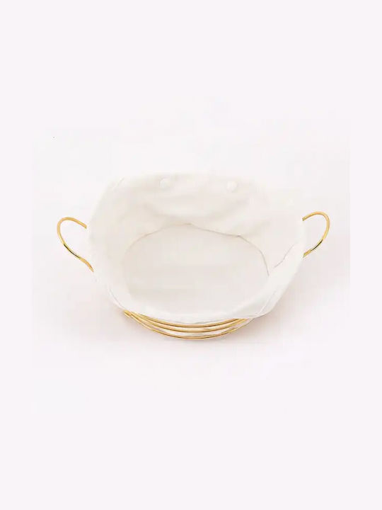 Round Metallic Bread Basket Pufo Luxury Premium Serving Bread Removable Fabric Cover 24 X 24 Cm Gold
