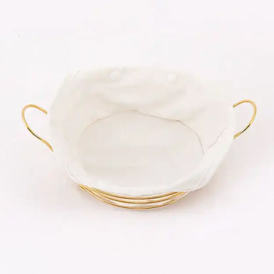 Round Metallic Bread Basket Pufo Luxury Premium Serving Bread with Removable Fabric Cover 24 x 24 cm Gold