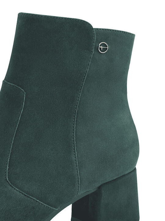 Leather Women's Ankle Boots with Medium Heel Green
