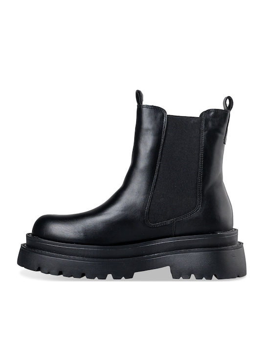 Leder Damen Chelsea Stiefeletten mit mittlerem Absatz Schwarz