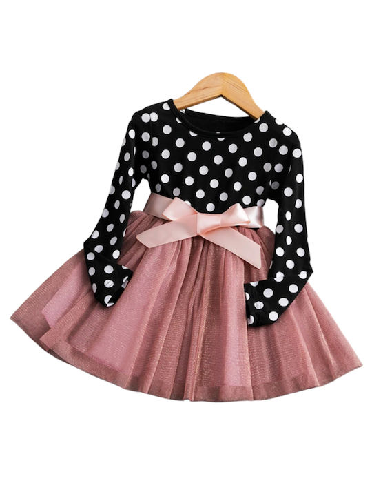 TakTakBaby Children's Dress Long Sleeve Tulle Polka Dot Black