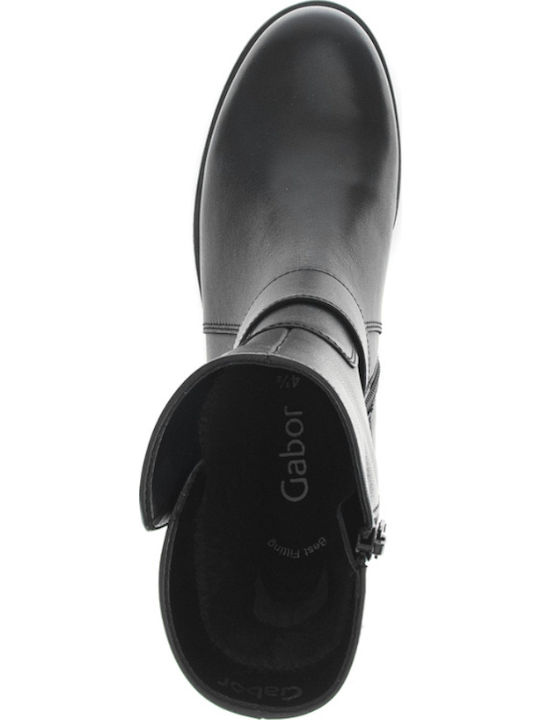Leder Damen Biker-Stiefel Schwarz
