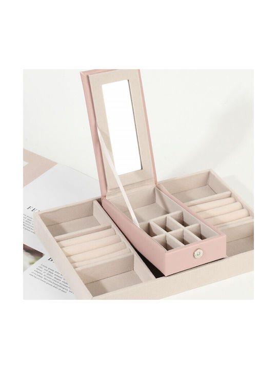 Pink Travel Jewellery Box with Mirror 25x25cm