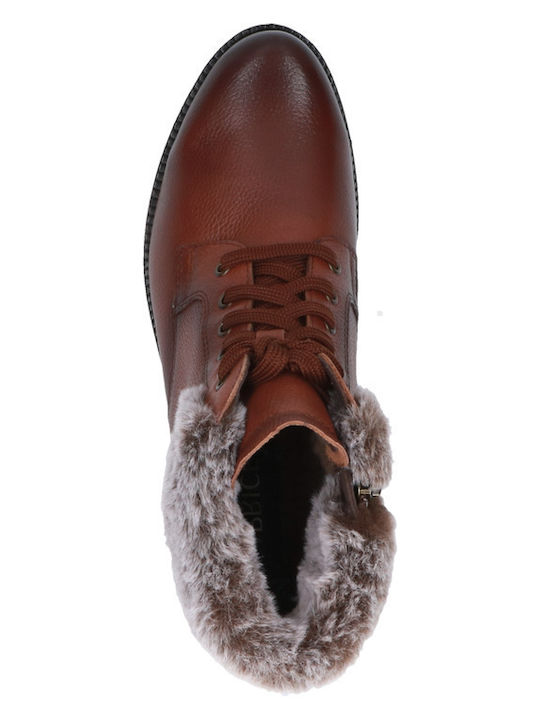 Leather Women's Ankle Boots with Fur Tabac Brown