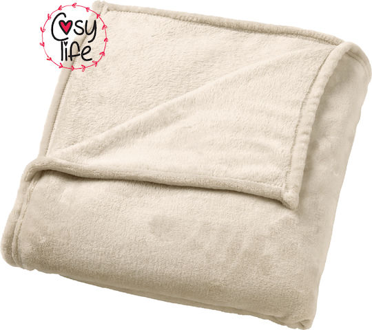 Go Smart Home Cosy Life Coral Velvet Single Blanket 160x230cm Ecru
