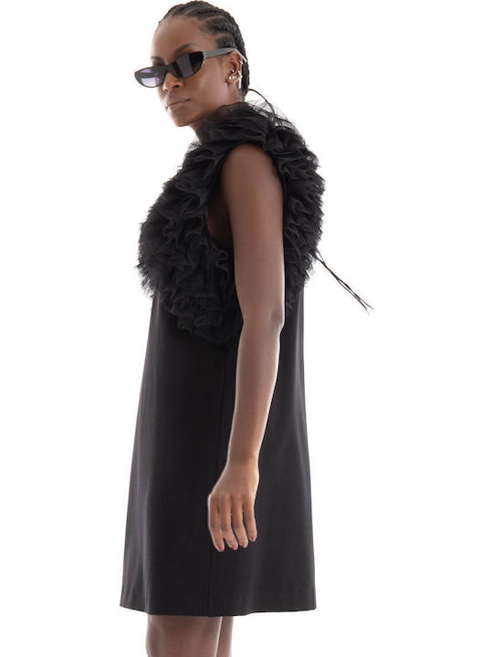 Summer Mini Dress for Wedding - Christening with Tulle Black