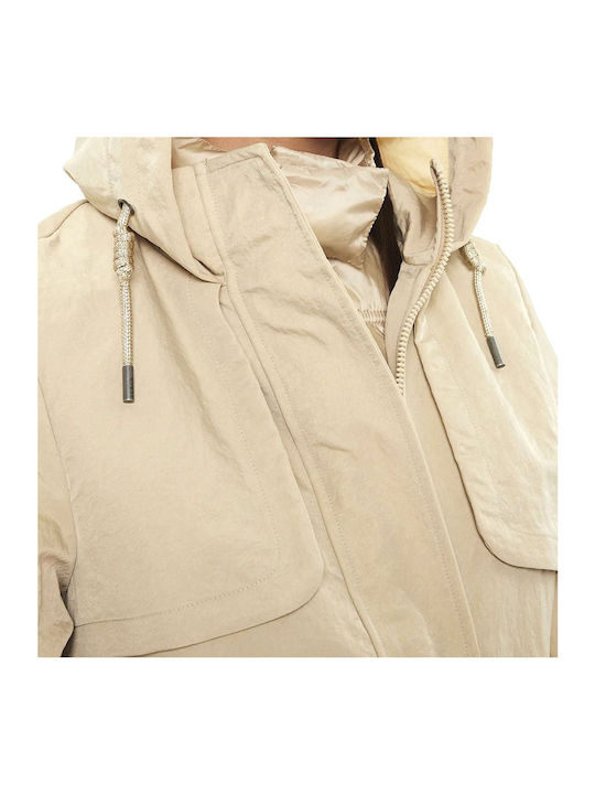 Guess Sleeveless Jacket Parka Ecru, Foamy Taupe