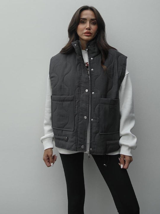 Kurz Damen Ärmellos Puffer Jacke für Winter Grey