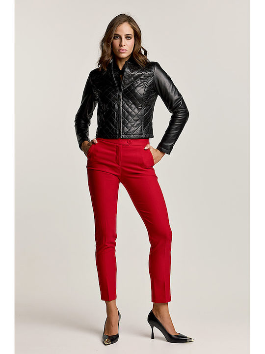 Women's Short Lifestyle Leather Jacket for Winter Black