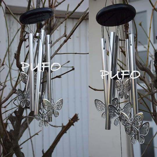 Wind Chime 5 Metal Sound Tubes Home Garden Butterfly Design