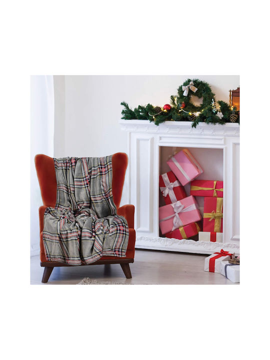 Das Home 1362 Decke Fleece Couch 130x170cm Grau Rot