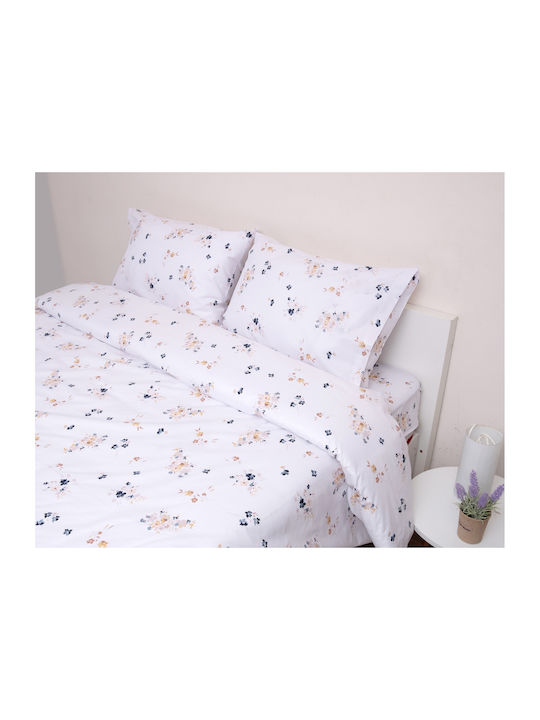 Viopros Duvet Set Queen 220x240cm Floral White 3pcs