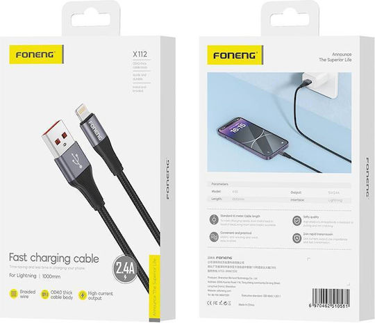 Foneng USB-A to Lightning Cable Black 1m