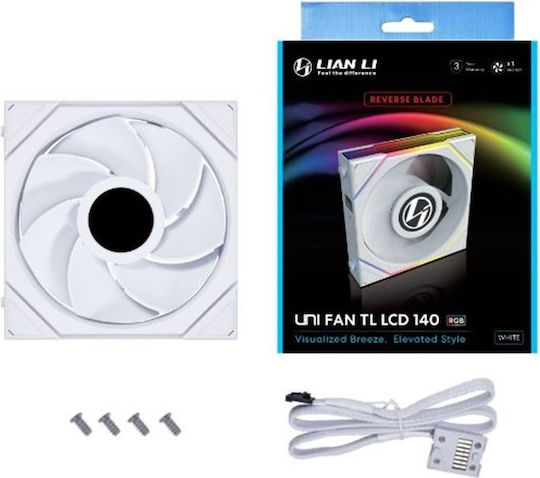 Lian Li UNI FAN TL LCD Ventilator Carcasă 140mm cu Iluminare Alb și Conexiune 4-Pin PWM 1buc Alb