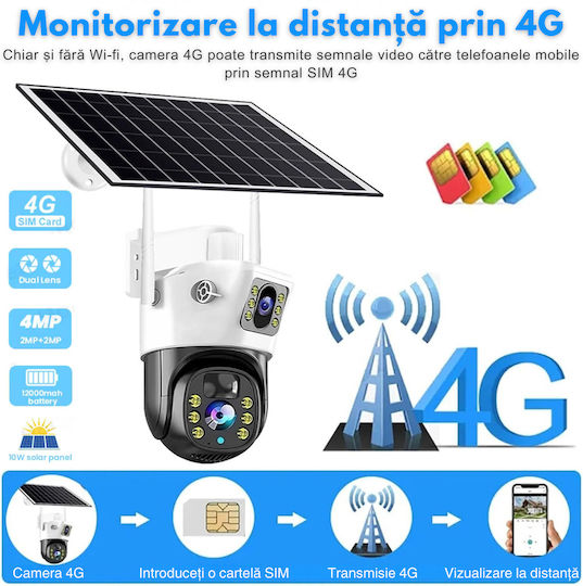 IP Cameră de Supraveghere 4G Full HD+ 4MP Rezistentă la apă Pe baterii cu Comunicare Bidirecțională