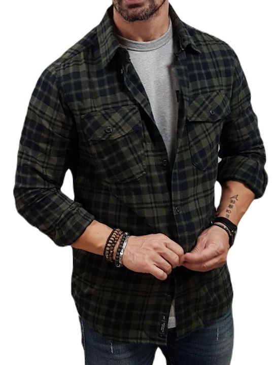 Rebase Long-sleeved Cotton Shirt Checked Black, Olive, Khaki