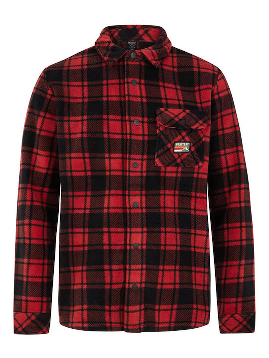 Long Sleeve Overshirt in Regular Fit Checked Barn Red