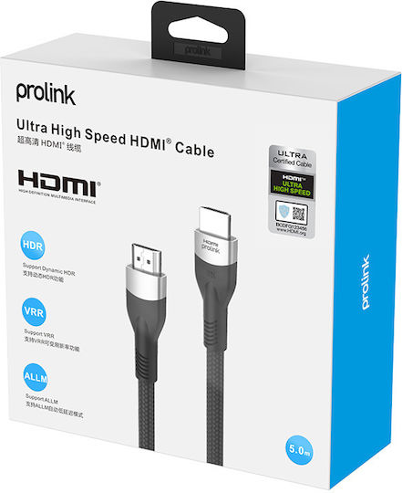 Prolink Cabluri HDMI 2.1 Ultra High Speed 48Gbps 4K 120Hz HDR VRR HDMI de Sex Masculin - HDMI de Sex Masculin 3m Negru
