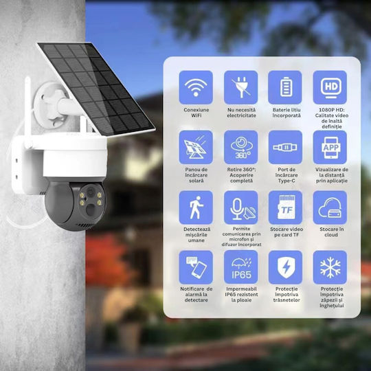 IP Cameră de Supraveghere Wi-Fi Full HD 1080p Rezistentă la apă Pe baterii cu Comunicare Bidirecțională