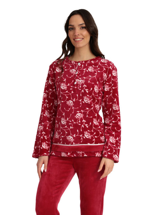 Lydia Creations Winter Damen Pyjama-Set Vlies Red