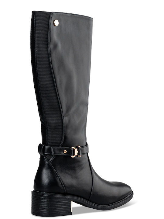 Synthetic Leather Riding Boots Black